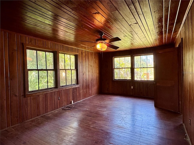 1109 Patterson Dr, Sarasota, FL 34234 - empty room with hardwood / wood-style flooring, a ceiling fan, wood walls, and wooden ceiling
