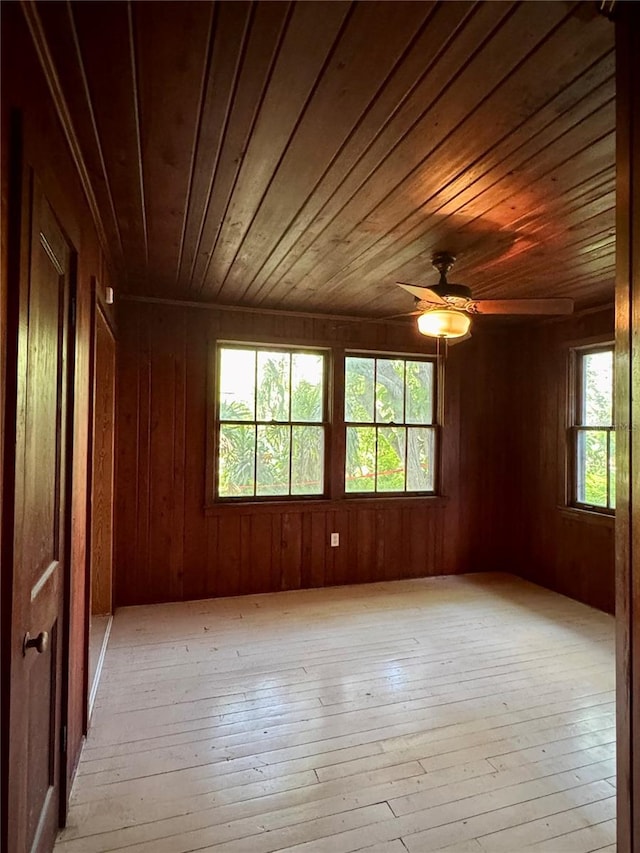 1109 Patterson Dr, Sarasota, FL 34234 - spare room featuring wood ceiling, hardwood / wood-style flooring, wooden walls, and ceiling fan