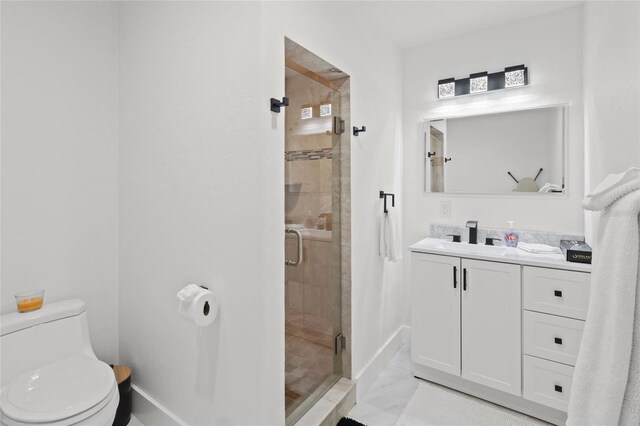 6917 22nd St W, Bradenton, FL 34207 - full bathroom with vanity, a stall shower, and marble look tile flooring