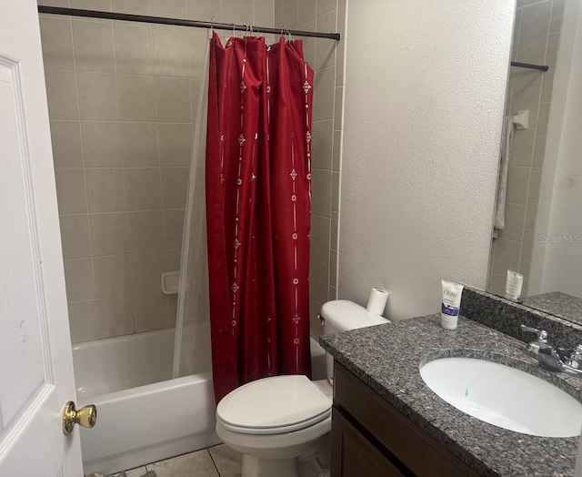 201 8th St NE Unit 201 203, Ruskin, FL 33570 - bathroom with vanity, shower / bathtub combination with curtain, a textured wall, and tile patterned flooring