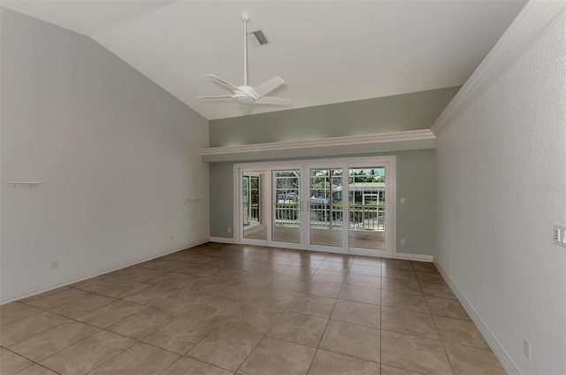 1236 Port Ln, Sarasota, FL 34242 - unfurnished room featuring vaulted ceiling, a ceiling fan, and light tile patterned floors