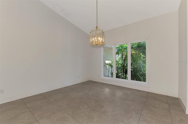 1236 Port Ln, Sarasota, FL 34242 - tiled empty room with a chandelier and vaulted ceiling