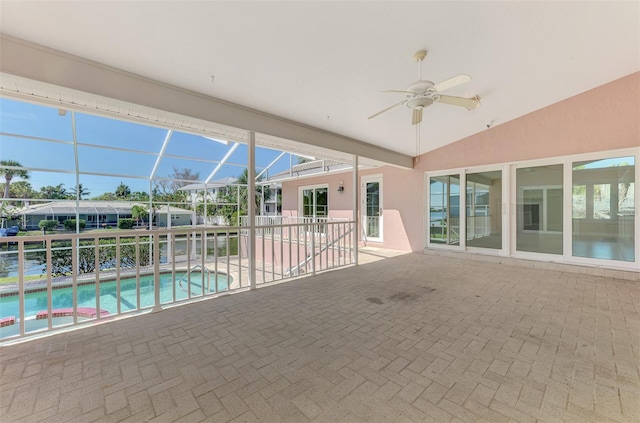 1236 Port Ln, Sarasota, FL 34242 - swimming pool featuring a patio area, ceiling fan, and glass enclosure