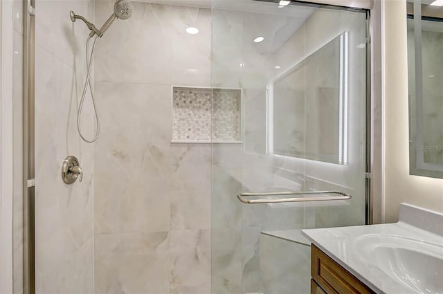 5830 Midnight Pass Rd Unit 108, Sarasota, FL 34242 - bathroom featuring a stall shower and vanity