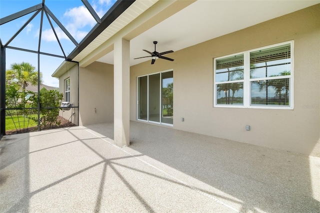 13789 Old Creek Ct, Parrish, FL 34219 - view of patio / terrace featuring ceiling fan and glass enclosure