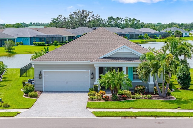 13789 Old Creek Ct, Parrish, FL 34219 - view of front of house featuring an attached garage, a residential view, decorative driveway, and a front yard
