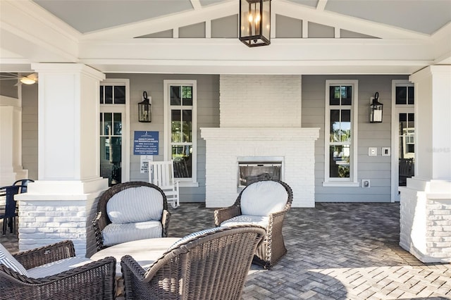 13789 Old Creek Ct, Parrish, FL 34219 - porch with an outdoor brick fireplace