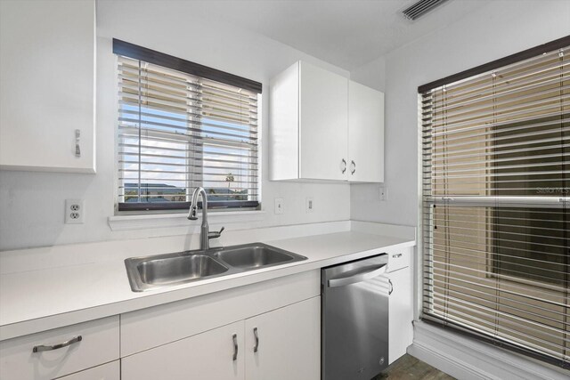 970 Sandpiper Cir Unit 970, Bradenton, FL 34209 - kitchen with stainless steel dishwasher, light countertops, and white cabinets
