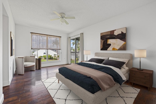 970 Sandpiper Cir Unit 970, Bradenton, FL 34209 - bedroom with access to outside, wood finished floors, a textured ceiling, and a ceiling fan