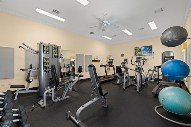 970 Sandpiper Cir Unit 970, Bradenton, FL 34209 - workout area featuring ceiling fan and ornamental molding