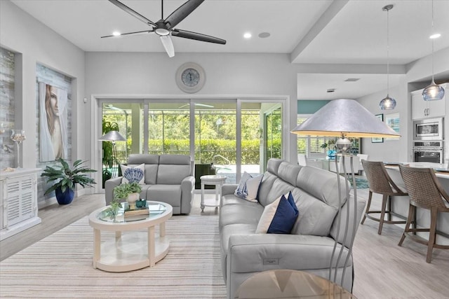 3605 Wild Blossom Pl, Parrish, FL 34219 - living room featuring ceiling fan, light wood-style floors, and recessed lighting