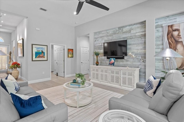 3605 Wild Blossom Pl, Parrish, FL 34219 - living room featuring ceiling fan, wood finished floors, and recessed lighting