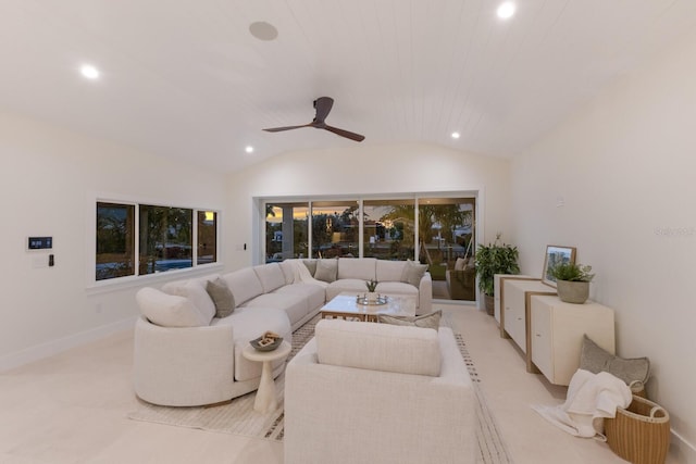 615 Concord Ln, Holmes Beach, FL 34217 - living area with recessed lighting, vaulted ceiling, and ceiling fan