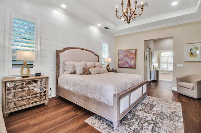 462 E Macewen Dr, Osprey, FL 34229 - bedroom with dark wood finished floors, a raised ceiling, recessed lighting, and a chandelier