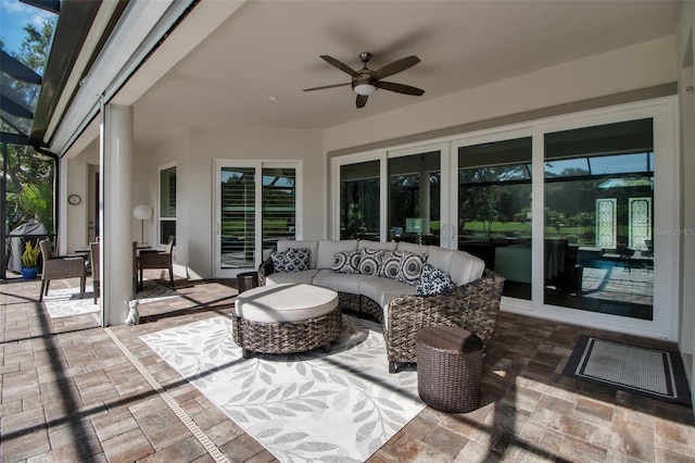 462 E Macewen Dr, Osprey, FL 34229 - view of patio with a ceiling fan, an outdoor hangout area, and grilling area