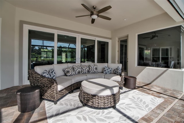 462 E Macewen Dr, Osprey, FL 34229 - view of patio / terrace with a ceiling fan and an outdoor living space