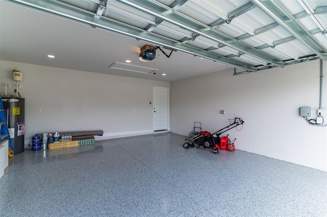 27471 Deep Creek Blvd, Punta Gorda, FL 33983 - garage with a garage door opener, water heater, and recessed lighting