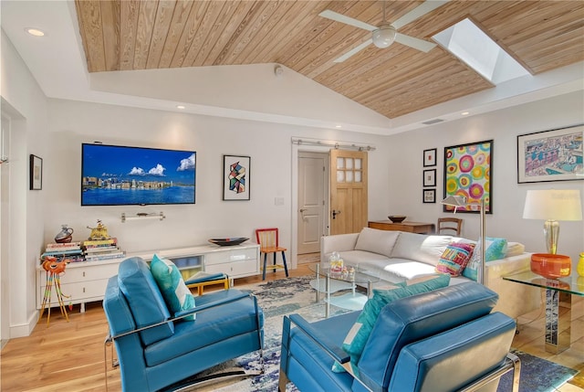 6308 4th Ave NW, Bradenton, FL 34209 - living area featuring wooden ceiling, light wood finished floors, ceiling fan, vaulted ceiling, and recessed lighting