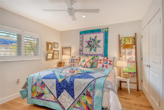 6308 4th Ave NW, Bradenton, FL 34209 - bedroom featuring wood finished floors, a closet, ceiling fan, and recessed lighting