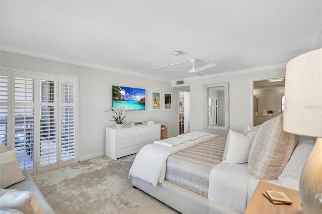6480 Midnight Pass Rd Unit 211, Sarasota, FL 34242 - bedroom featuring carpet, ornamental molding, and a ceiling fan