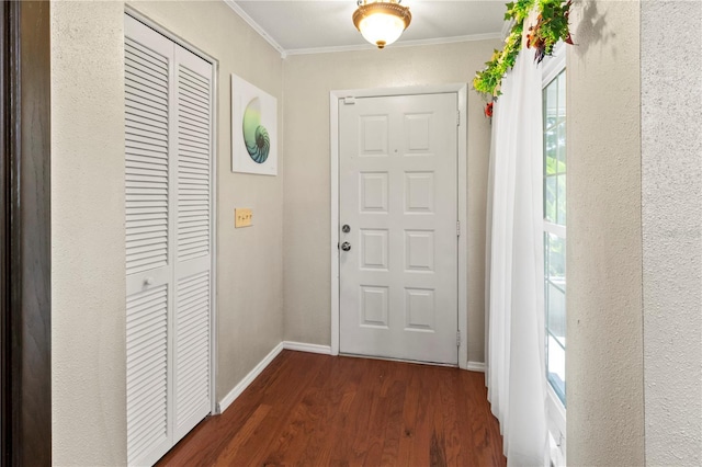8606 Gold Pine Dr, Port Richey, FL 34668 - foyer entrance featuring dark wood-style floors and crown molding