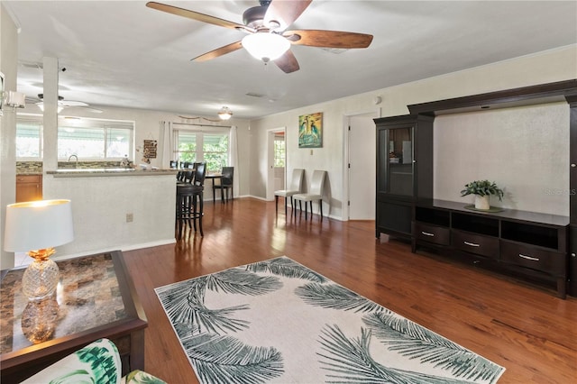 8606 Gold Pine Dr, Port Richey, FL 34668 - living room with ceiling fan and wood finished floors