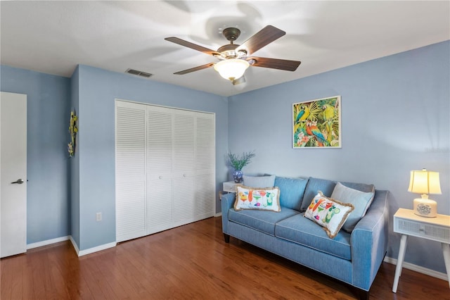8606 Gold Pine Dr, Port Richey, FL 34668 - living area featuring a ceiling fan and wood finished floors