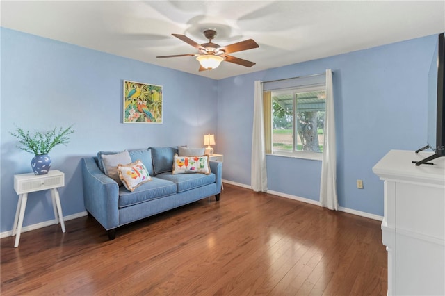 8606 Gold Pine Dr, Port Richey, FL 34668 - living room featuring a ceiling fan and wood finished floors