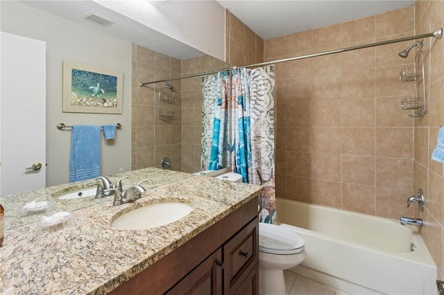 8606 Gold Pine Dr, Port Richey, FL 34668 - full bathroom with vanity, shower / bath combo with shower curtain, and tile patterned flooring