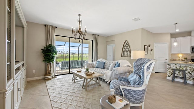 15992 Honey Suckle St, Port Charlotte, FL 33953 - living room with light tile patterned flooring, a chandelier, and recessed lighting