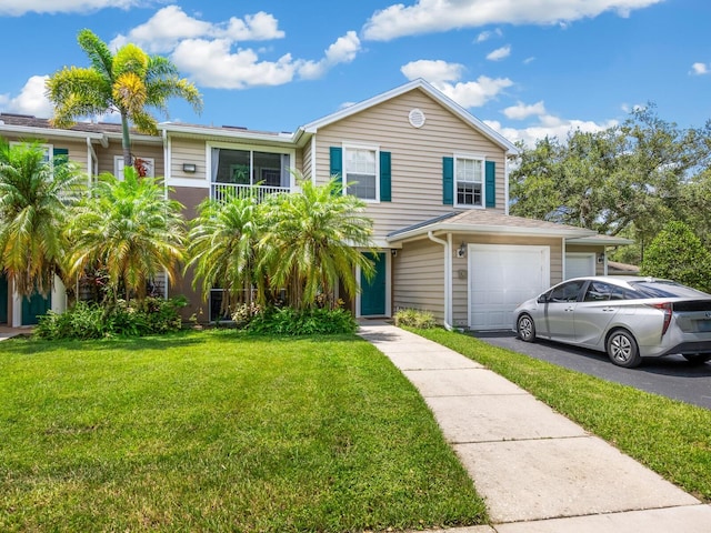 7424 Vista Way Unit 104, Bradenton, FL 34202 - view of front facade featuring a garage, a front lawn, and driveway