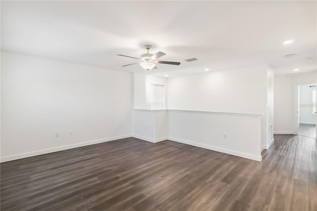 9629 Ivory Dr, Ruskin, FL 33573 - empty room featuring ceiling fan, dark wood finished floors, and recessed lighting