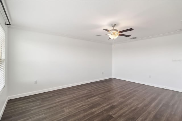 9629 Ivory Dr, Ruskin, FL 33573 - spare room with dark wood-style flooring, ceiling fan, and ornamental molding