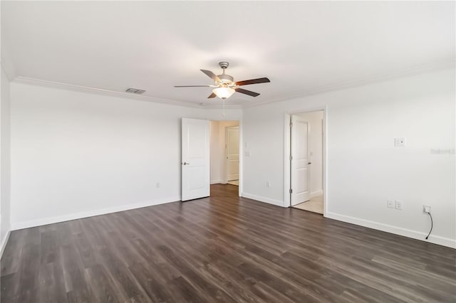 9629 Ivory Dr, Ruskin, FL 33573 - unfurnished bedroom with dark wood finished floors, ornamental molding, and ceiling fan