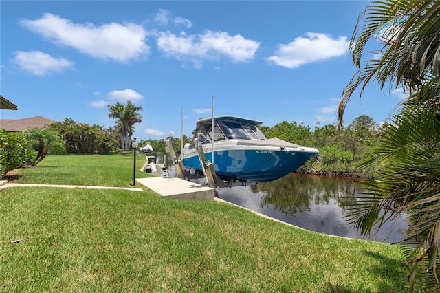 355 Trieste Dr, Punta Gorda, FL 33950 - dock area featuring a water view, a lawn, and boat lift