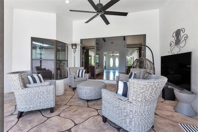 355 Trieste Dr, Punta Gorda, FL 33950 - living room with ceiling fan and a high ceiling