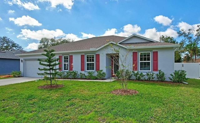 6 Pine Bluff Ln, Palm Coast, FL 32164 - ranch-style house featuring an attached garage, driveway, stucco siding, and roof with shingles
