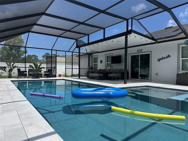 6 Pine Bluff Ln, Palm Coast, FL 32164 - outdoor pool featuring an outdoor hangout area, a patio, and a lanai