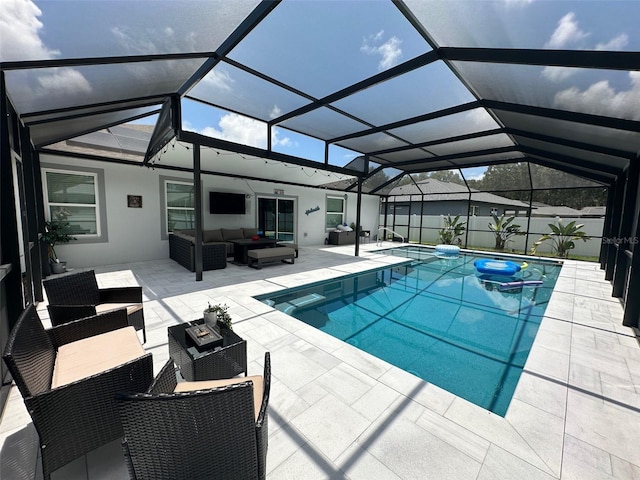 6 Pine Bluff Ln, Palm Coast, FL 32164 - outdoor pool featuring outdoor lounge area, a patio area, and glass enclosure