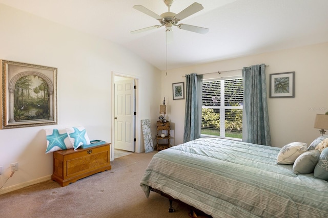 6115 68th Dr E, Palmetto, FL 34221 - bedroom with lofted ceiling, light carpet, and a ceiling fan