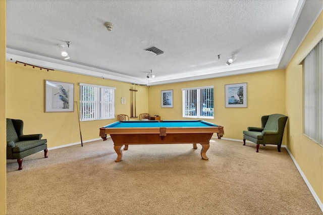 4050 Pinebrook Cir Unit 5, Bradenton, FL 34209 - playroom with a textured ceiling, carpet, billiards table, and track lighting