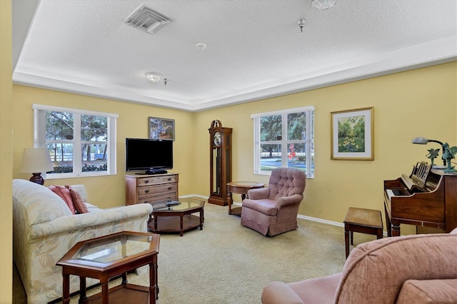 4050 Pinebrook Cir Unit 5, Bradenton, FL 34209 - living room featuring healthy amount of natural light, light colored carpet, and a textured ceiling