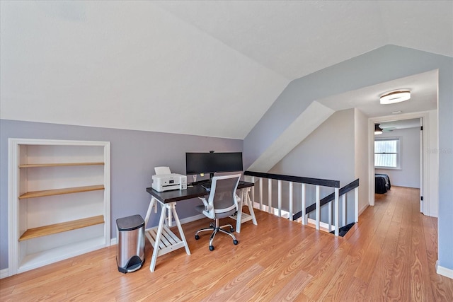 626 Hand Ave, Sarasota, FL 34232 - office featuring wood finished floors and vaulted ceiling
