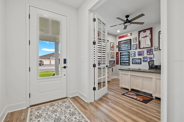 5318 124th Ave E, Parrish, FL 34219 - entryway with light wood finished floors, ceiling fan, and recessed lighting