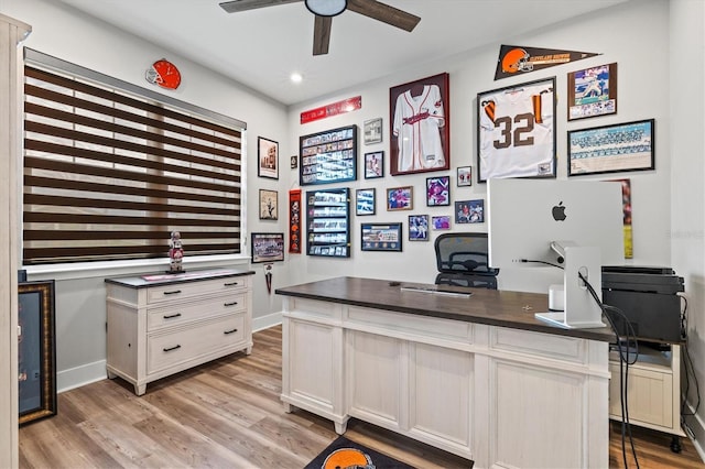 5318 124th Ave E, Parrish, FL 34219 - office area featuring ceiling fan, light wood-style floors, and recessed lighting