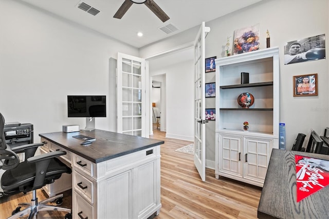 5318 124th Ave E, Parrish, FL 34219 - office space with ceiling fan, light wood-style floors, french doors, and recessed lighting