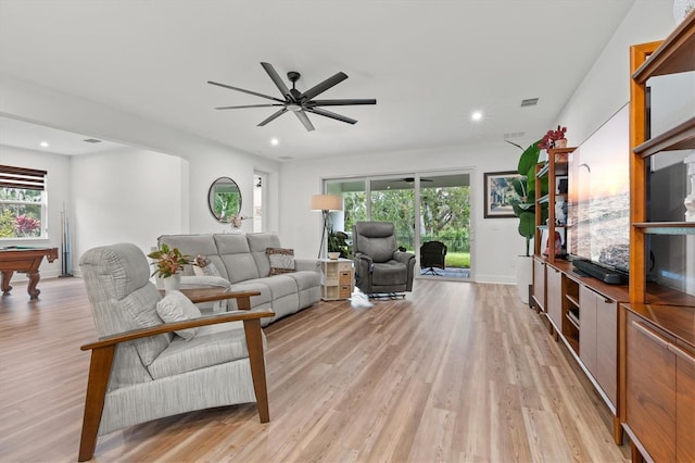 5318 124th Ave E, Parrish, FL 34219 - living area with light wood-style floors, a ceiling fan, pool table, and recessed lighting