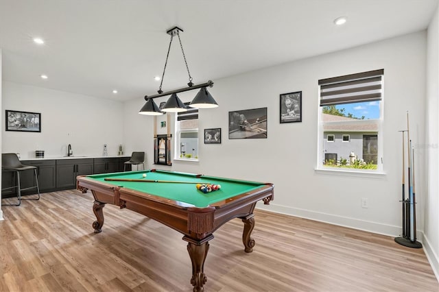 5318 124th Ave E, Parrish, FL 34219 - playroom featuring light wood finished floors, pool table, recessed lighting, and bar area