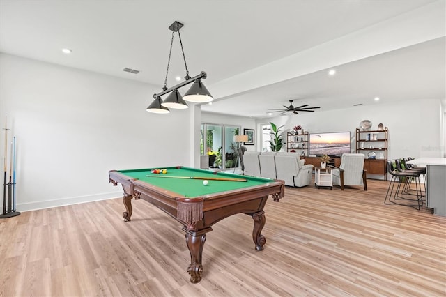 5318 124th Ave E, Parrish, FL 34219 - recreation room with billiards, light wood-style floors, recessed lighting, and ceiling fan