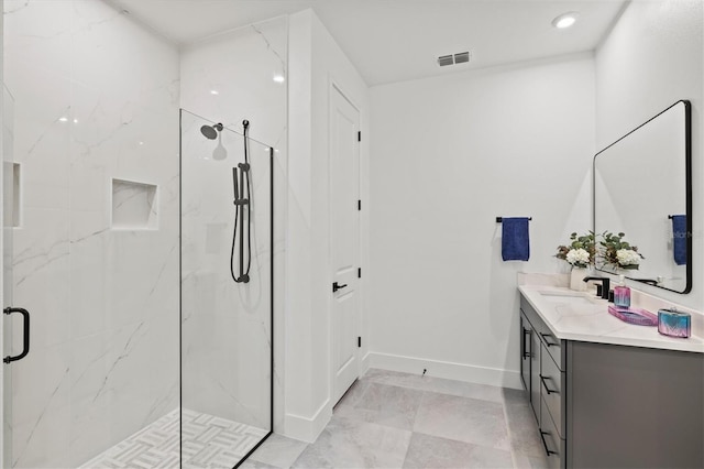 5318 124th Ave E, Parrish, FL 34219 - bathroom featuring vanity, a marble finish shower, and recessed lighting